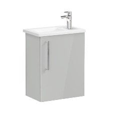 Vitra Root 66334 Lavabo Dolabı, Kapaklı, 45 Cm, Kompakt, Sağdan Armatür Delikli, Parlak İnci Grisi, Köşeli Lavabolu, Sağ